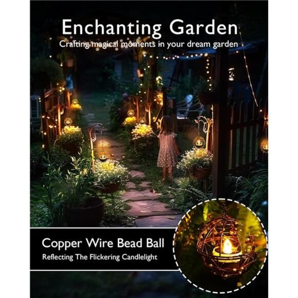Solar Tea Lights Outdoor Hanging Lanterns Waterproof Patio Garden Copper 4 Pack - Picture 3 of 7